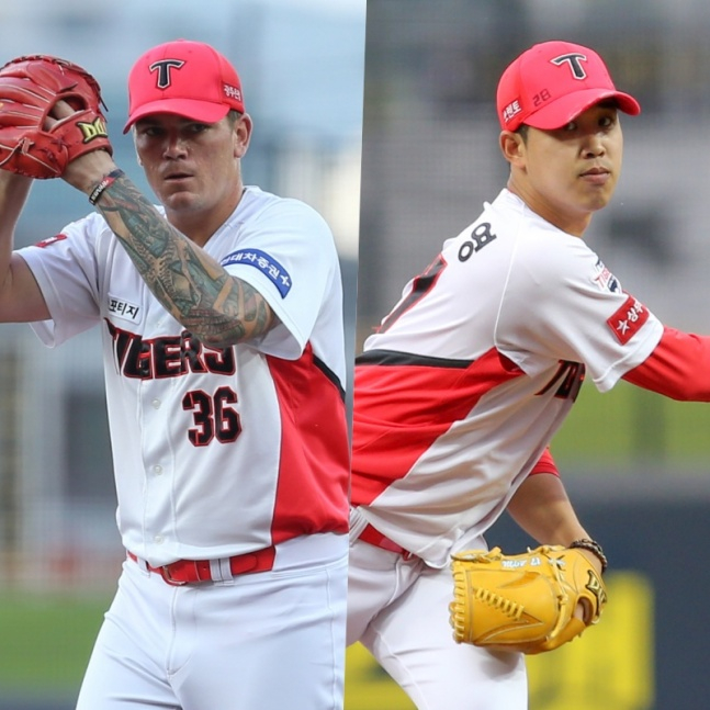 애런 브룩스(왼쪽)와 임기영./사진=KIA 타이거즈
