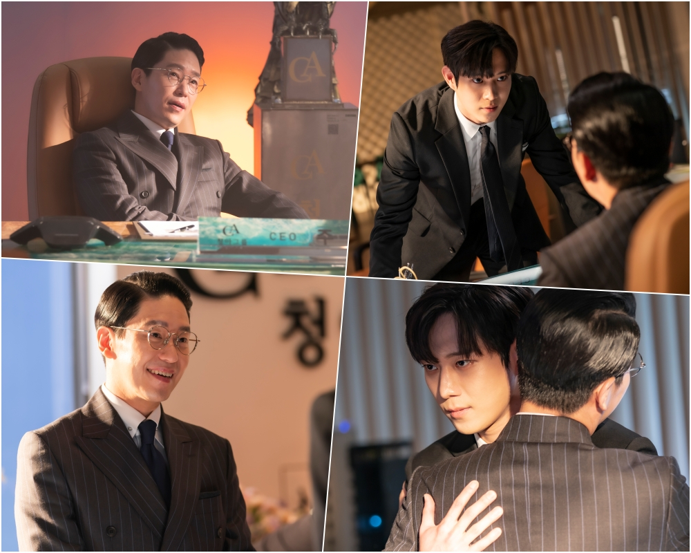 SBS 금요드라마 '펜트하우스3'에서 엄기준, 김영대가 의미심장한 눈빛으로 마주한 모습./사진=SBS 금요드라마 '펜트하우스3'