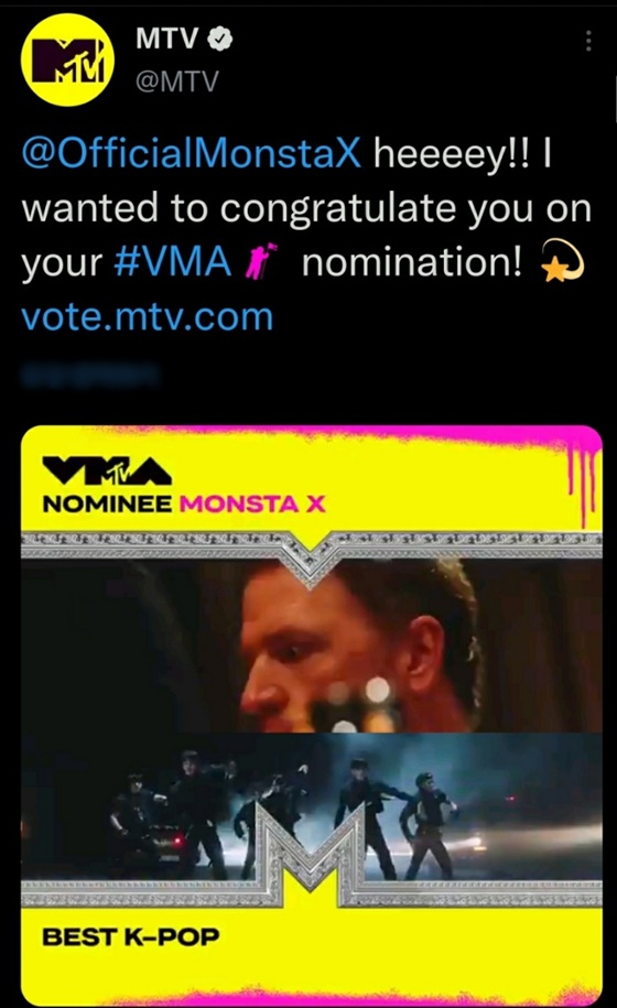 /사진=2021 MTV 비디오 뮤직 어워드 트위터