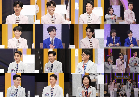 TV조선 '뽕숭아학당: 인생학교'의 임영웅-영탁-이찬원-정동원-장민호-김희재가 도쿄올림픽 영웅 김정환-구본길-김준호-오상욱-조구함-전웅태-김민정과 만난다./사진제공=TV조선 '뽕숭아학당: 인생학교'
