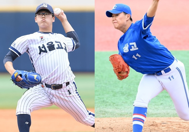 두산 2022년 1차 지명자 이병헌(왼쪽)과 2차 1라운드 지명자 김동준. /사진=OSEN