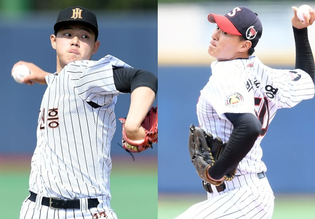 U-23 대표팀에 포함된 진흥고 문동주(왼쪽)와 U-18 대표팀 멤버인 세광고 박준영. /사진=OSEN