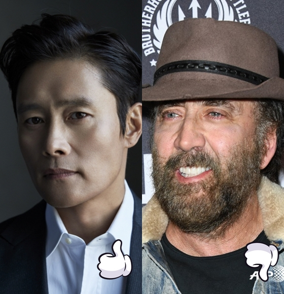 이병헌이 한국배우 최초로 아시아필름어워즈에서 아시아영화엑설런스상을 수상한 반면 니콜라스 케이지는 만취 행패로 레스토랑에서 쫓겨나는 굴욕을 당했다. /사진제공=BH엔터테인먼트, AFPBBNews=뉴스1