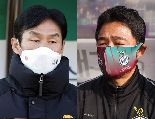 최용수(왼쪽) 강원FC 감독과 이민성 대전하나시티즌 감독. /사진=한국프로축구연맹