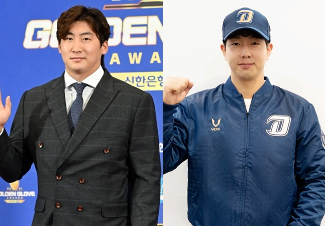 NC에서 FA 자격을 얻어 시장에 나간 나성범(왼쪽)과 FA 계약을 통해 NC에 입단한 박건우. /사진=OSEN,NC