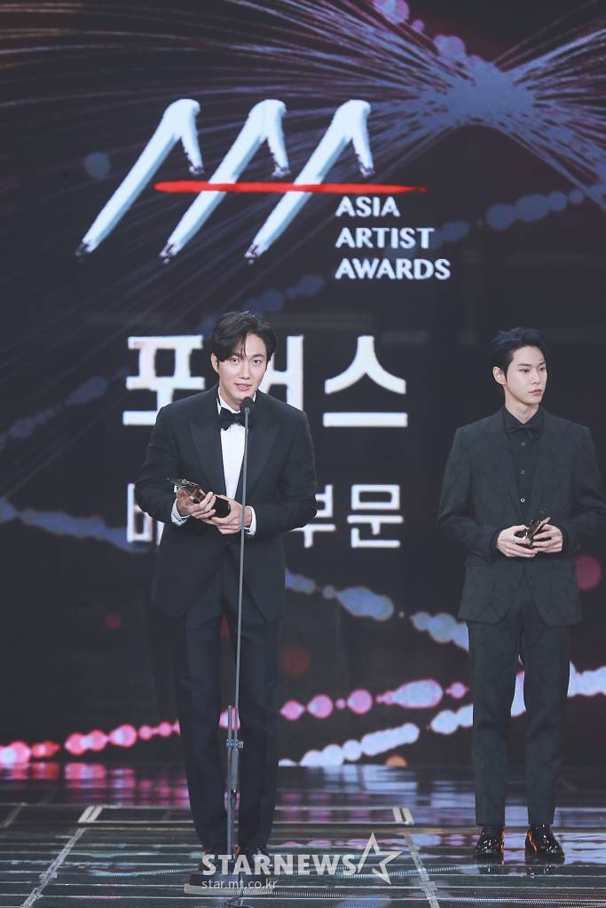 배우 박건일이 2021년 12월 2일 오후 서울 강서구 등촌동 KBS 아레나에서 열린 2021 Asia Artist Awards (2021 아시아 아티스트 어워즈, 2021 AAA) 시상식에서 포커스 배우 부문을 수상하고 소감을 전하고 있다. 스타뉴스가 주최하고 AAA 조직위원회가 주관하는 AAA는 어디에서도 보지 못했던 새로운 무대를 선보이며 전 세계 팬들의 눈과 귀를 사로잡아 명실상부 NO.1 글로벌 시상식으로 거듭났다. /사진=AAA 기자 star@
