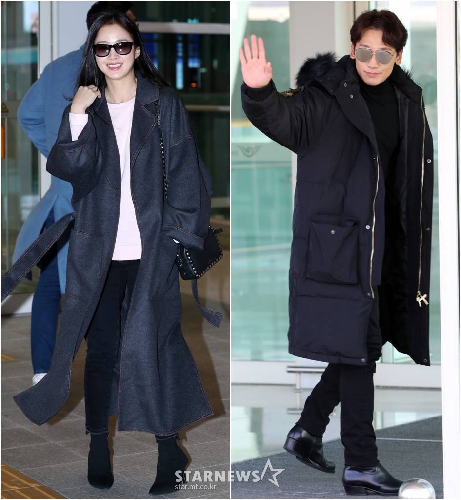 배우 김태희, 가수 비가 22일 오후 개인 일정 차 인천국제공항을 통해 베트남 하노이, 싱가폴로 출국하고 있다. /사진=김휘선 기자 hwijpg@