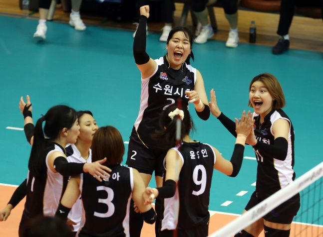 2021 한국실업배구연맹전 우승을 차지한 수원시청 선수단./사진=한국실업배구연맹
