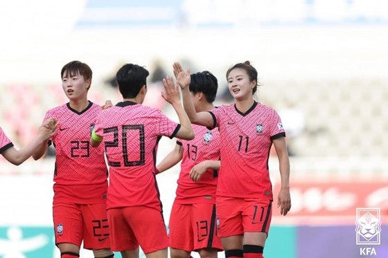 한국 여자축구대표팀이 베트남전에서 골 세리머니하고 있다. /사진=KFA 제공