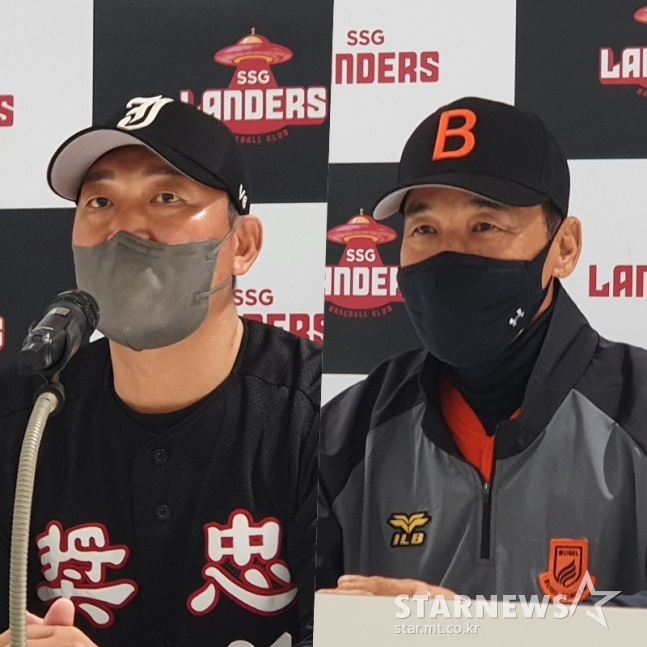 송민수 장충고 감독(왼쪽)과 이상군 북일고 감독./사진=김동윤 기자