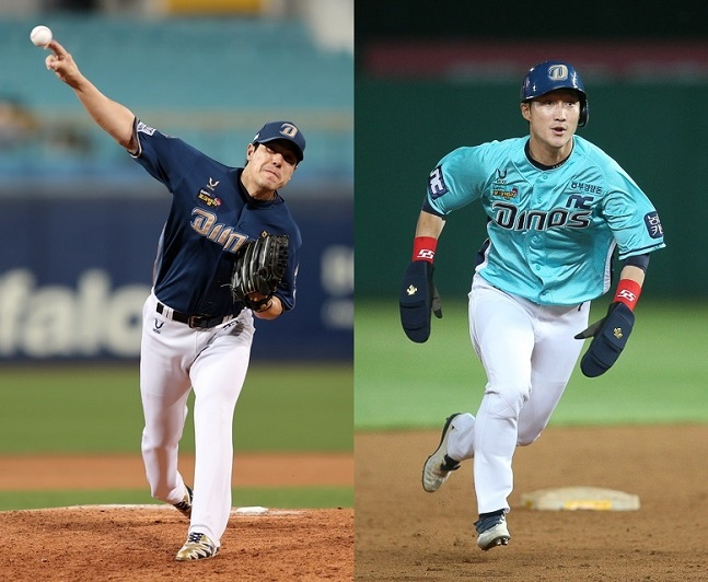 NC 시절의 김진성(왼쪽)과 이상호. /사진=NC 다이노스
