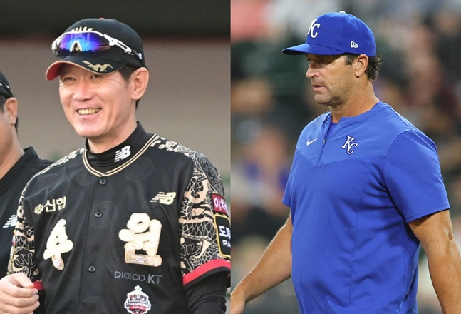 11월에 열리는 KBO-MLB 올스타전의 사령탑을 맡는 KT 이강철 감독(왼쪽)-캔자스시티 마이크 매시니 감독. /사진=OSEN, AFPBBNews=뉴스1