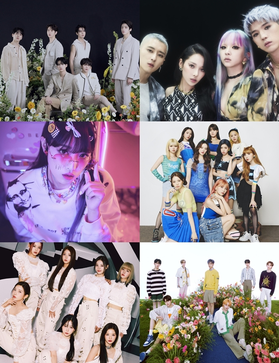 펜타곤, KARD, 최예나, 템페스트, 니쥬, 엔믹스./사진제공=펜타곤(큐브엔터테인먼트), KARD(DSP미디어), 최예나·템페스트(위에화엔터테인먼트), 니쥬·엔믹스(JYP엔터테인먼트)