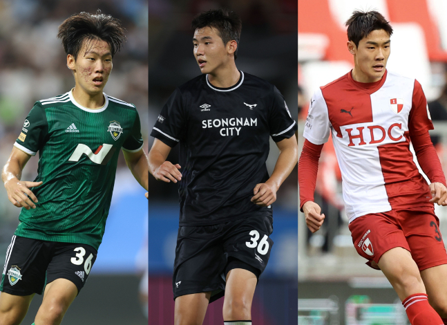 왼쪽부터 전북 강상윤-성남 기지수-부산 이현준. /사진=한국프로축구연맹