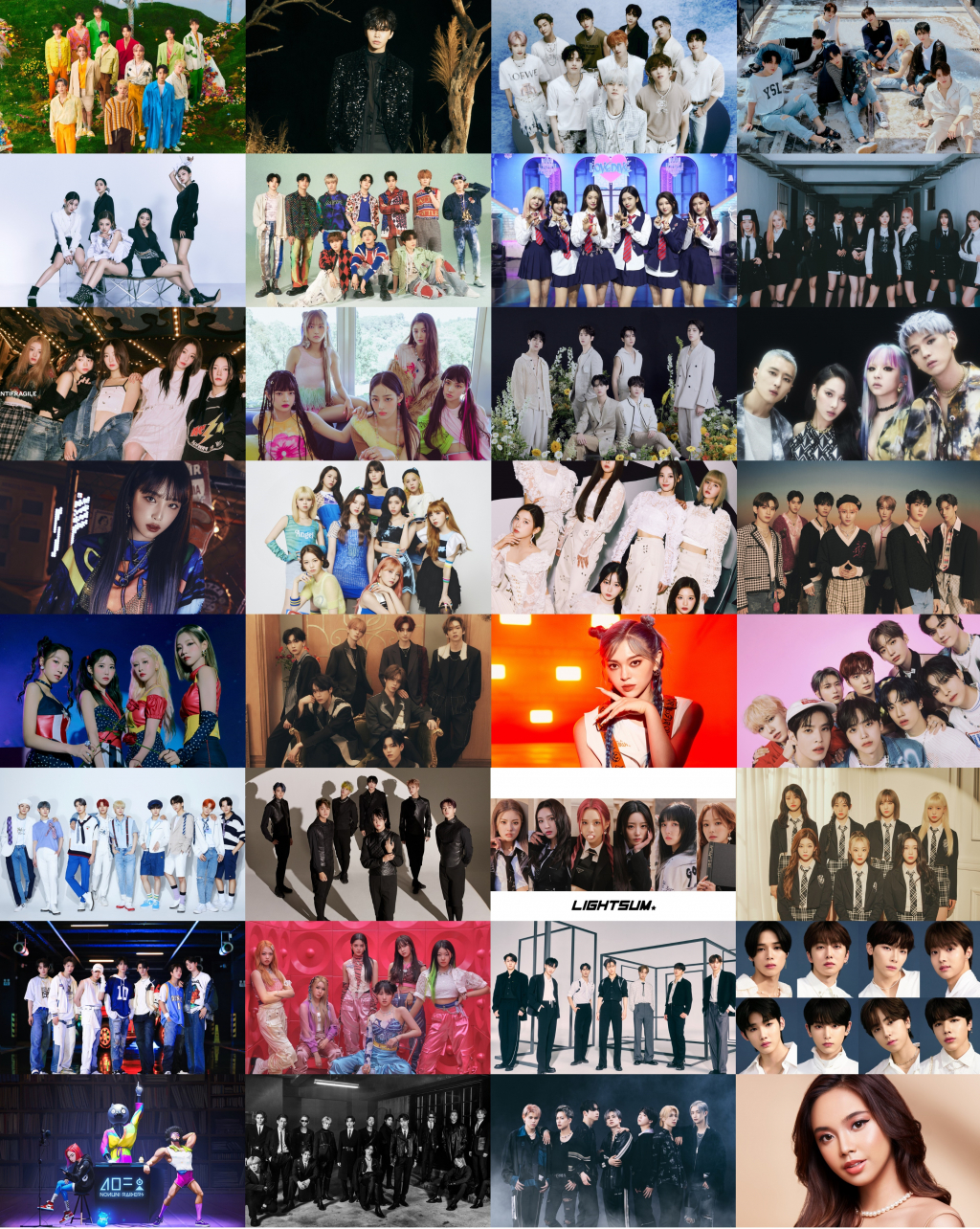 /사진제공=세븐틴(플레디스), 임영웅(물고기뮤직), 더보이즈·ATBO(IST엔터테인먼트), 스트레이키즈·ITZY·니쥬·엔믹스(JYP엔터테인먼트), 트레저(YG엔터테인먼트), 우주소녀 쪼꼬미·크래비티·아이브(스타쉽엔터테인먼트), 케플러(웨이크원, 스윙엔터테인먼트), 르세라핌(쏘스뮤직), 뉴진스(ADOR), 펜타곤·라잇썸(큐브엔터테인먼트), KARD(DSP미디어), 최예나·템페스트(위에화엔터테인먼트), 베리베리(젤리피쉬엔터테인먼트), 알렉사(지비레이블), TFN·라필루스(MLD엔터테인먼트), 킹덤(GF엔터테인먼트), 빌리(미스틱스토리), 트렌드지(글로벌에이치미디어), 앤팀(하이브 레이블즈 재팬), 사공이호(노느니특공대엔터테인먼트), 램페이지(LDH JAPAN), 비퍼스트(BMSG), 리오드라(Star Media Nusantara)