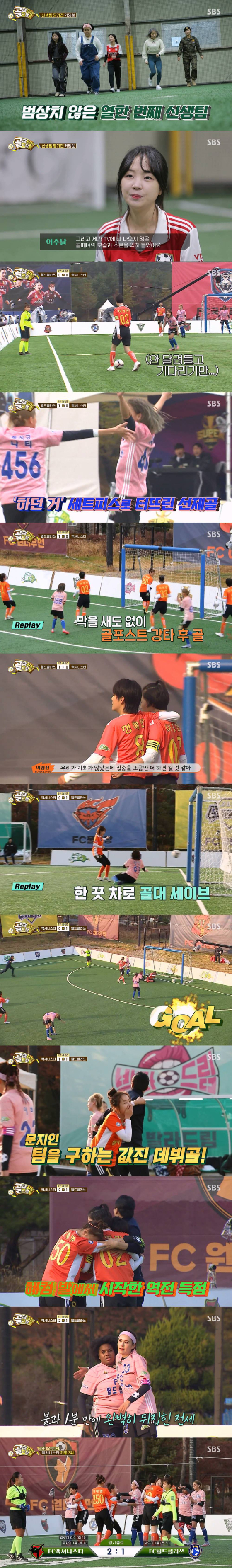 SBS '골 때리는 그녀들'에서 심으뜸이 새 팀 멤버로 등장했고, FC액셔니스타가 FC월드클라쓰를 상대로 역전승을 이뤄냈다./사진제공=SBS