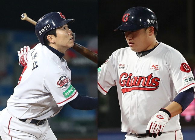 롯데 시절의 오윤석-김준태(왼쪽부터). /사진=롯데 자이언츠 제공