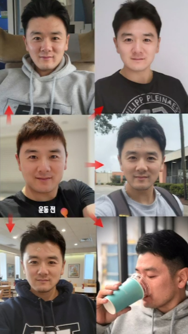 최주환이 2022년 오프시즌 본격적인 육상 훈련에 돌입하기 전 사진(가운데줄 첫 번째 사진)과 7kg 감량에 성공한 최근 모습./사진=SSG 랜더스 제공