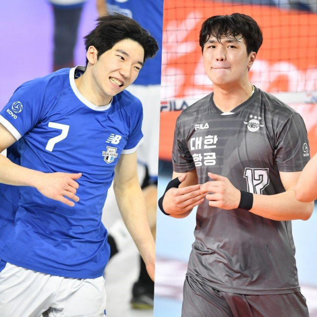 현대캐피탈 허수봉(왼쪽)과 대한항공 임동혁./사진=한국배구연맹