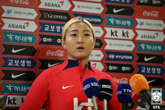 여자축구대표팀 미드필더 조소현이 5일 파주NFC에서 진행된 기자회견에서 인터뷰에 임하고 있다. /사진=대한축구협회 제공