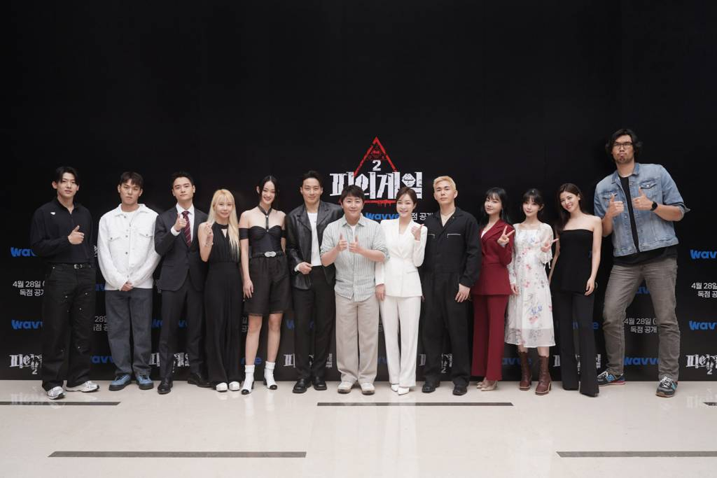 '2023 웨이브 콘텐츠 라인업 설명회'가 25일 오후 서울 영등포구 여의도동 여의도 콘래드 서울에서 진행된 가운데 '피의 게임2' 출연진들이 포즈를 취하고 있다. 이날 웨이브의 2023 포문을 열 콘텐츠로 '피의 게임2'가 공개됐다. '피의 게임'은 두뇌, 피지컬 최강자들이 사냥할 것인가, 사냥당할 것인가를 두고 벌이는 극한의 생존 서바이벌 예능이다. 지난 2021년 MBC에서 시즌1이 방송됐으며 시즌2는 웨이브 단독 방송된다. / 사진제공 = 웨이브 /사진=김창현 기자 chmt@