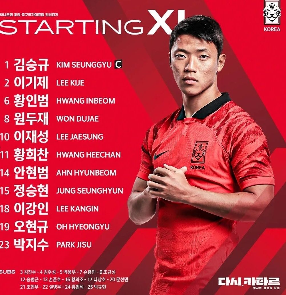 페루전 선발 명단. /사진=대한축구협회 SNS