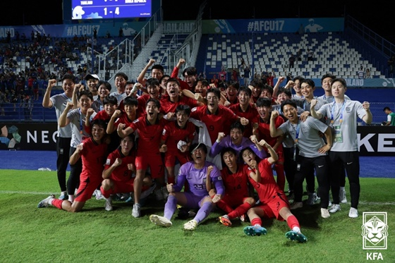 태국을 꺾고 기뻐하는 한국 대표팀. /사진=대한축구협회 제공