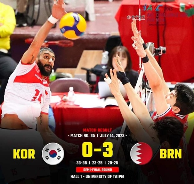 한국과 바레인의 2023 아시아배구연맹(AVC) 챌린저컵 4강전 결과를 알리는 포스터. /사진=아시아배구연맹 공식 SNS