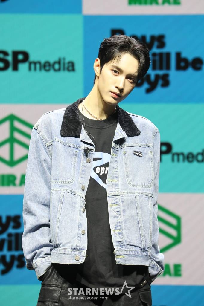 그룹 미래소년 카엘이 19일 오후 서울  연세대학교 백주년기념관에서 진행된 미니 5집 'Boys will be Boys'(보이즈 윌 비 보이즈) 발매기념 쇼케이스에서 포즈를 취하고 있다. /사진제공=DSP미디어 2023.07.19 /사진=이동훈 기자 photoguy@