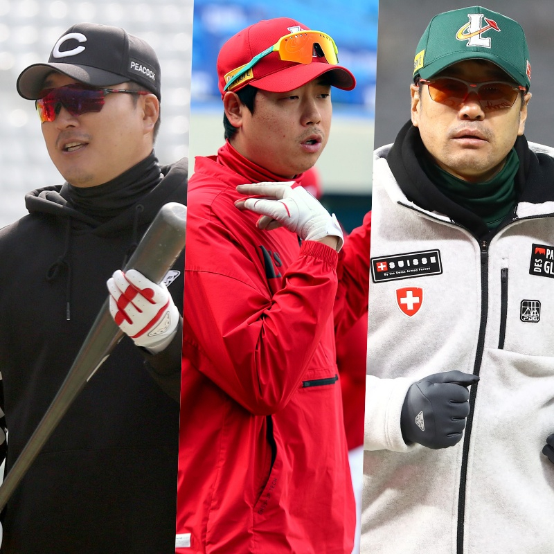 왼쪽부터 이진영, 오준혁, 조웅천 코치. /사진=SSG 랜더스