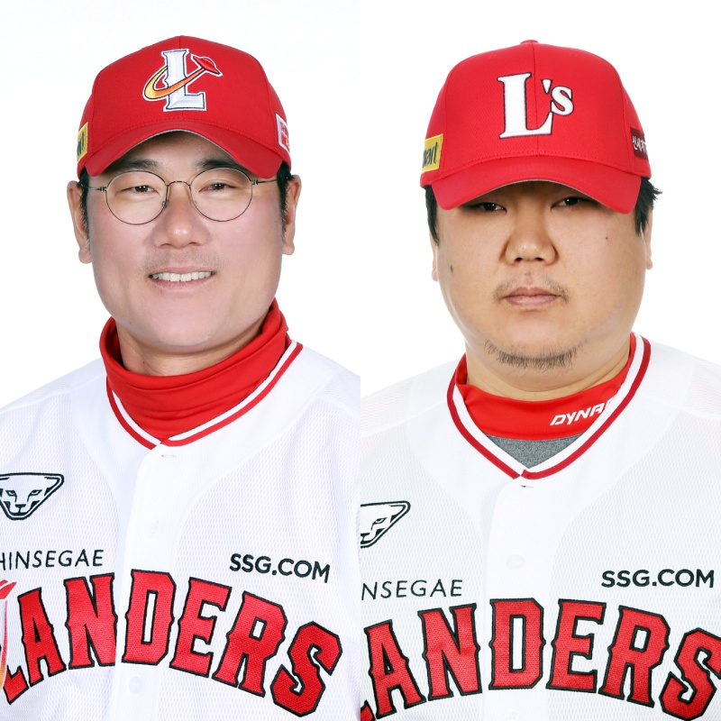 박정권(왼쪽), 채병용 코치./사진=SSG 랜더스