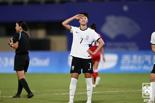 골 세리머니하는 손화연. /사진=대한축구협회 제공