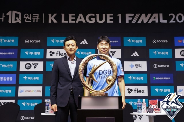 최원권 대구 감독(왼쪽)과 이근호. /사진=한국프로축구연맹 제공