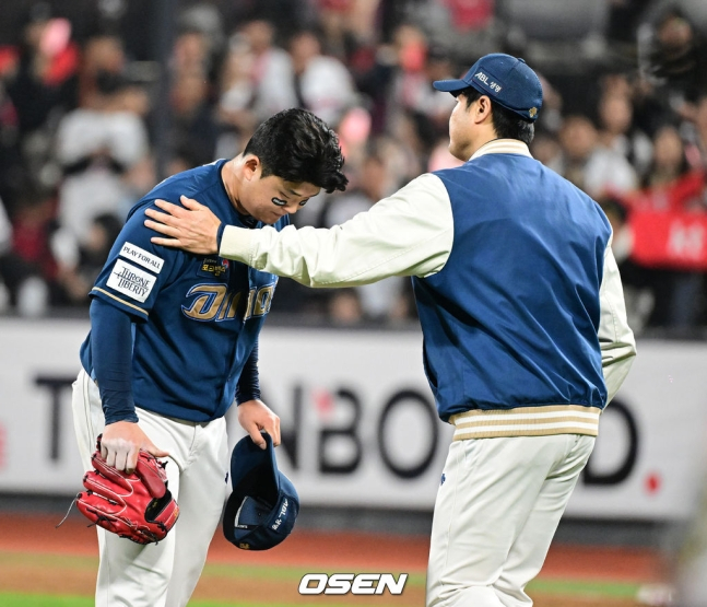 NC 신민(왼쪽)과 김수경 투수코치.