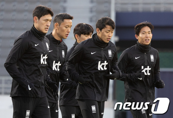 훈련중인 한국 축구대표팀 선수들. /사진=뉴스1