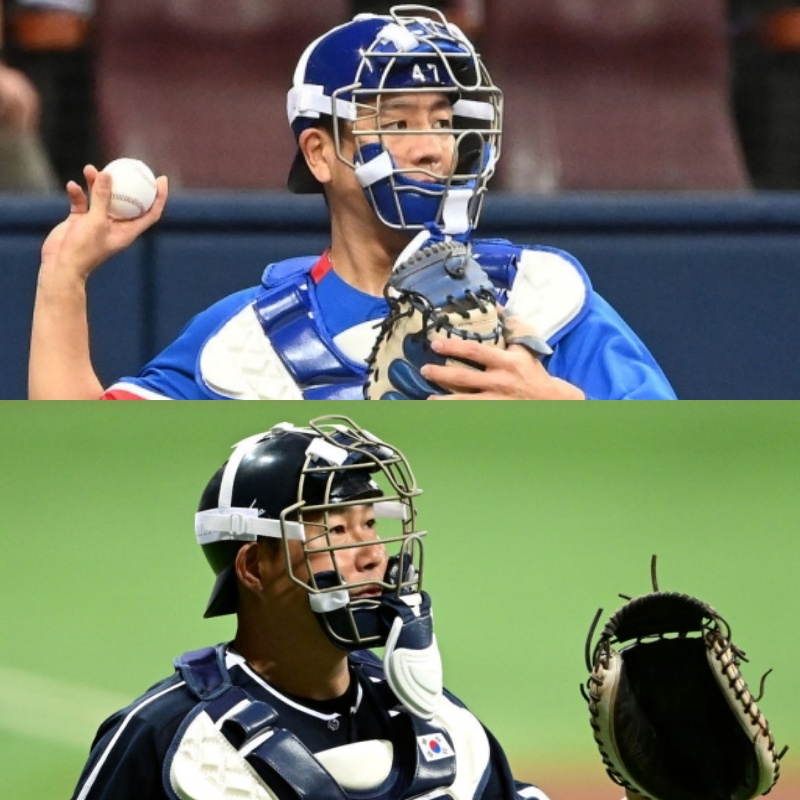 대표팀 시절 강민호(위)와 양의지./사진=OSEN