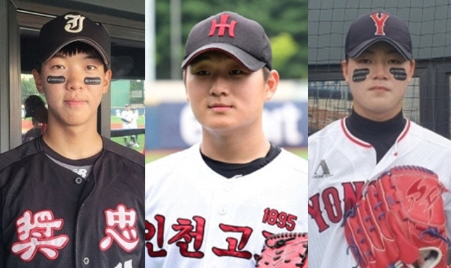 장충고 황준서(왼쪽부터), 인천고 김택연, 마산용마고 장현석. /사진=OSEN, 김동윤 기자