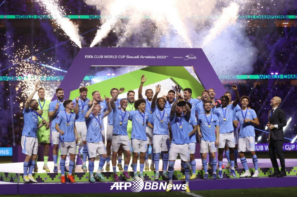 2023 FIFA 클럽 월드컵에서 우승을 차지한 뒤 기뻐하고 있는 맨체스터 시티 선수들. /AFPBBNews=뉴스1
