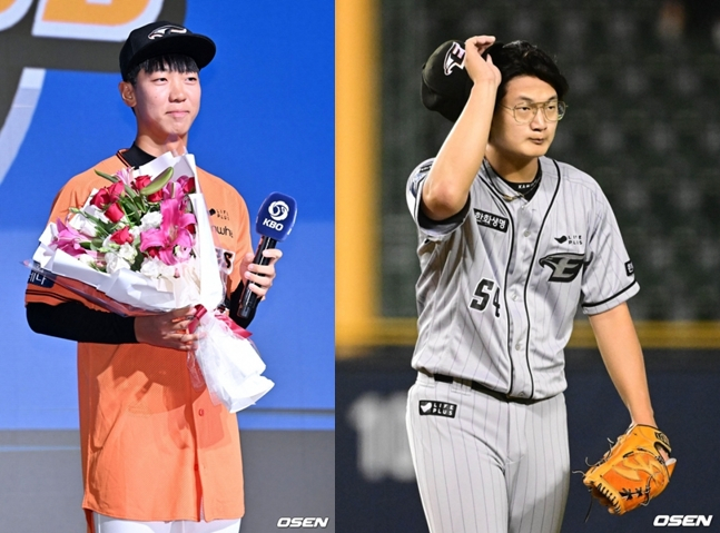 올 시즌 신인왕 경쟁을 벌일 한화 이글스 황준서(왼쪽)와 김서현.