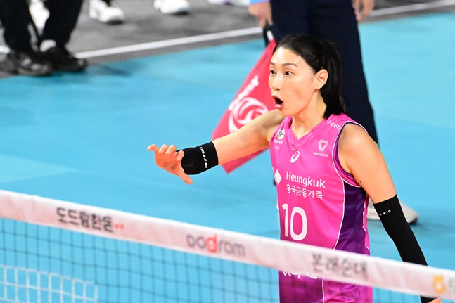 흥국생명 김연경이 15일 IBK기업은행전에서 흥분하고 있다. /사진=KOVO