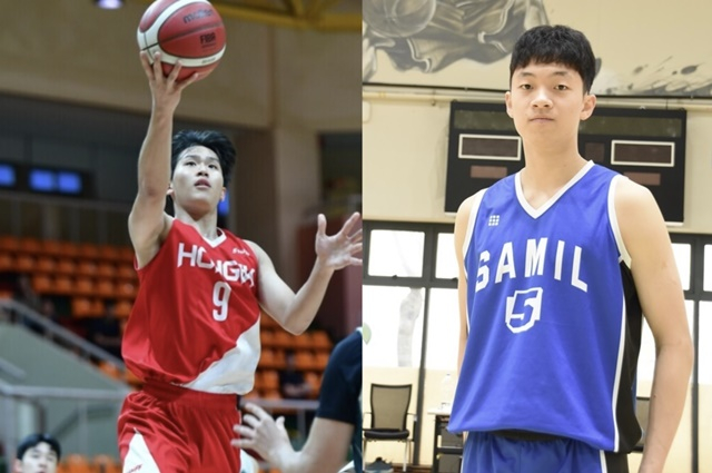 제24회 김현준 농구장학금 수상자인 손유찬(왼쪽)과 김태균. /사진=서울삼성 제공