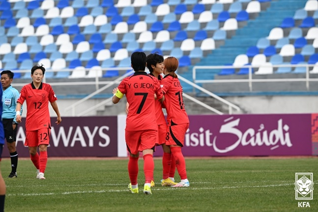 득점 후 기뻐하는 한국 선수들. /사진=대한축구협회