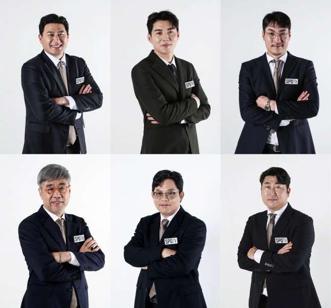 서재응(왼쪽 위부터 시계방향으로), 이대형, 이동현, 이성우, 양상문, 민훈기 스포티비 해설위원. /사진=스포티비 제공