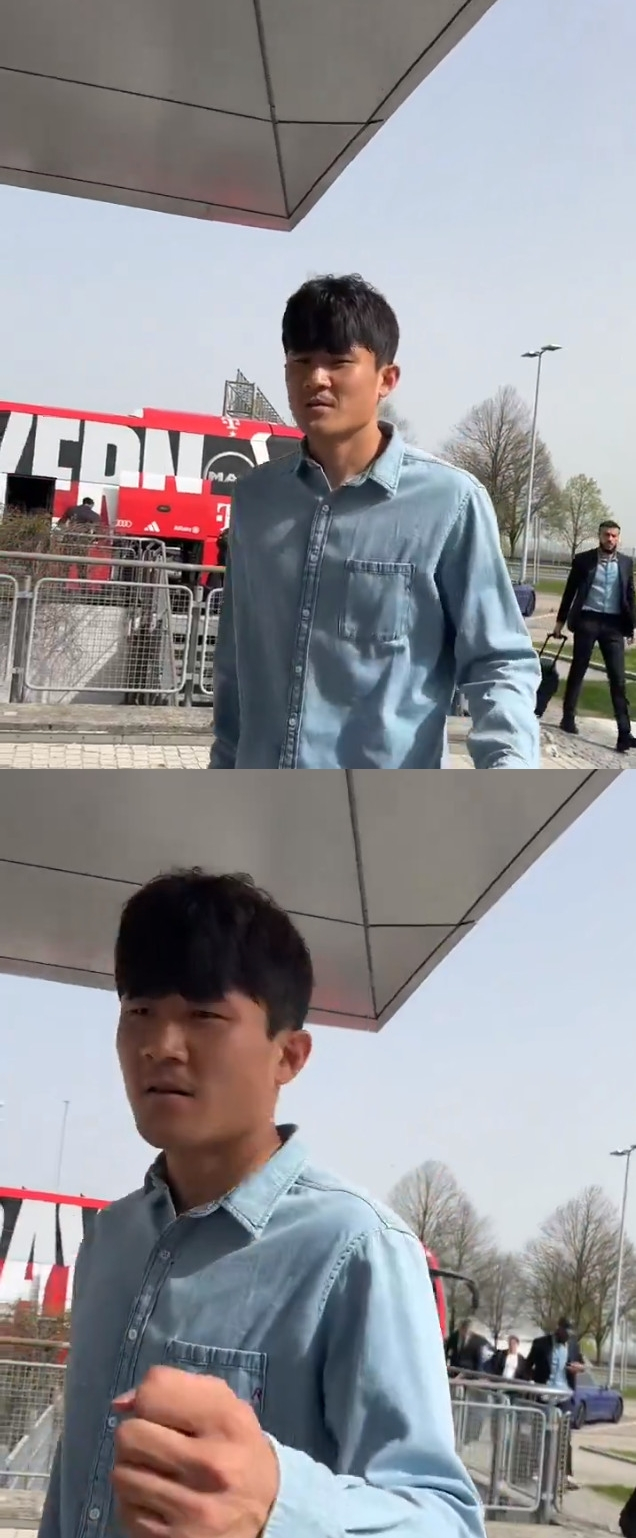 김민재가 독일 뮌헨에서 영국 런던으로 떠나기 전 구단 직원과 인사를 나누고 있다. /사진=바이에른 뮌헨 공식 SNS 영상 갈무리