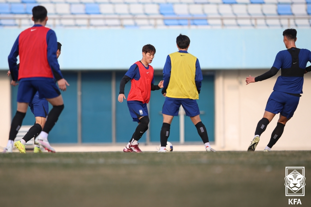 U-23 한국 축구대표팀의 훈련 모습. /사진=대한축구협회