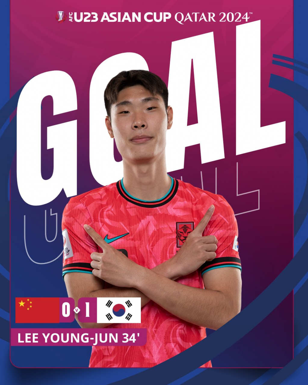 이영준 선제골 소식을 알린 아시아축구연맹(AFC) 아시안컵 공식 채널. /사진=AFC 공식 사회관계망서비스(SNS)