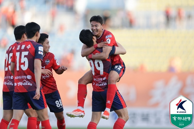 김천상무의 골 세리머니. /사진=한국프로축구연맹 제공