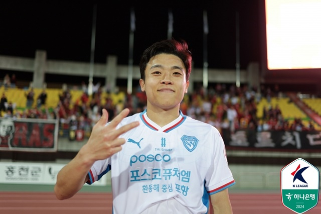 강원FC전에서 해트트릭을 넣은 정재희. /사진=한국프로축구연맹 제공