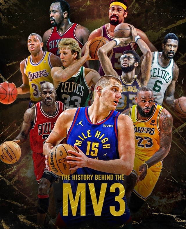 MVP 3회 이상 수상한 NBA 레전드들. 가운데 니콜라 요키치. /사진=덴버 너기츠 SNS