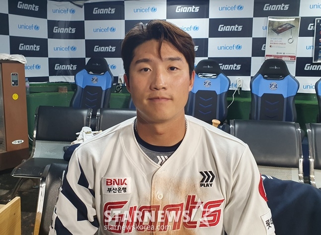 롯데 이주찬이 9일 사직 한화전 종료 후 스타뉴스와 인터뷰를 하고 있다. /사진=양정웅 기자
